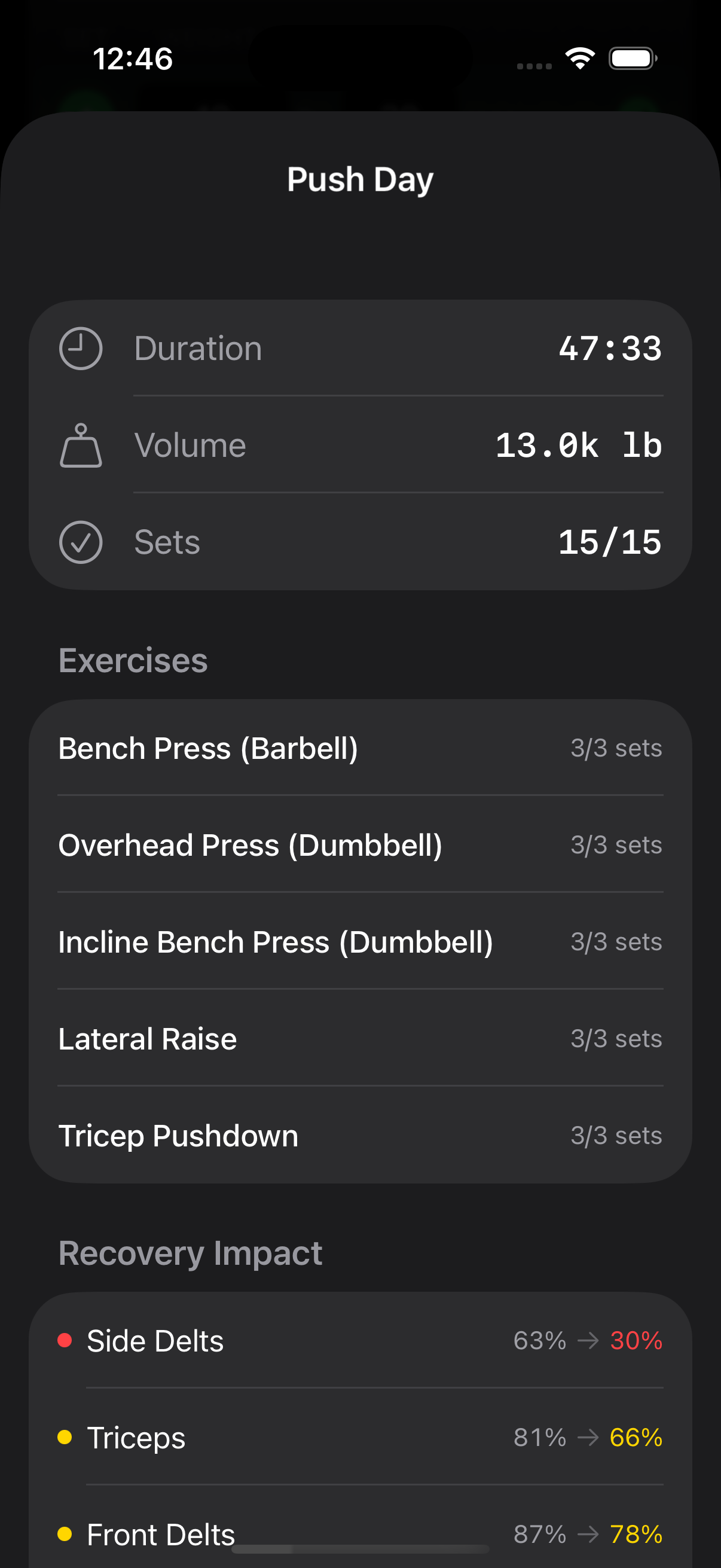 Workout Logging screenshot